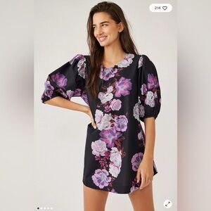 Free people poplin floral purple tunic nwt xs